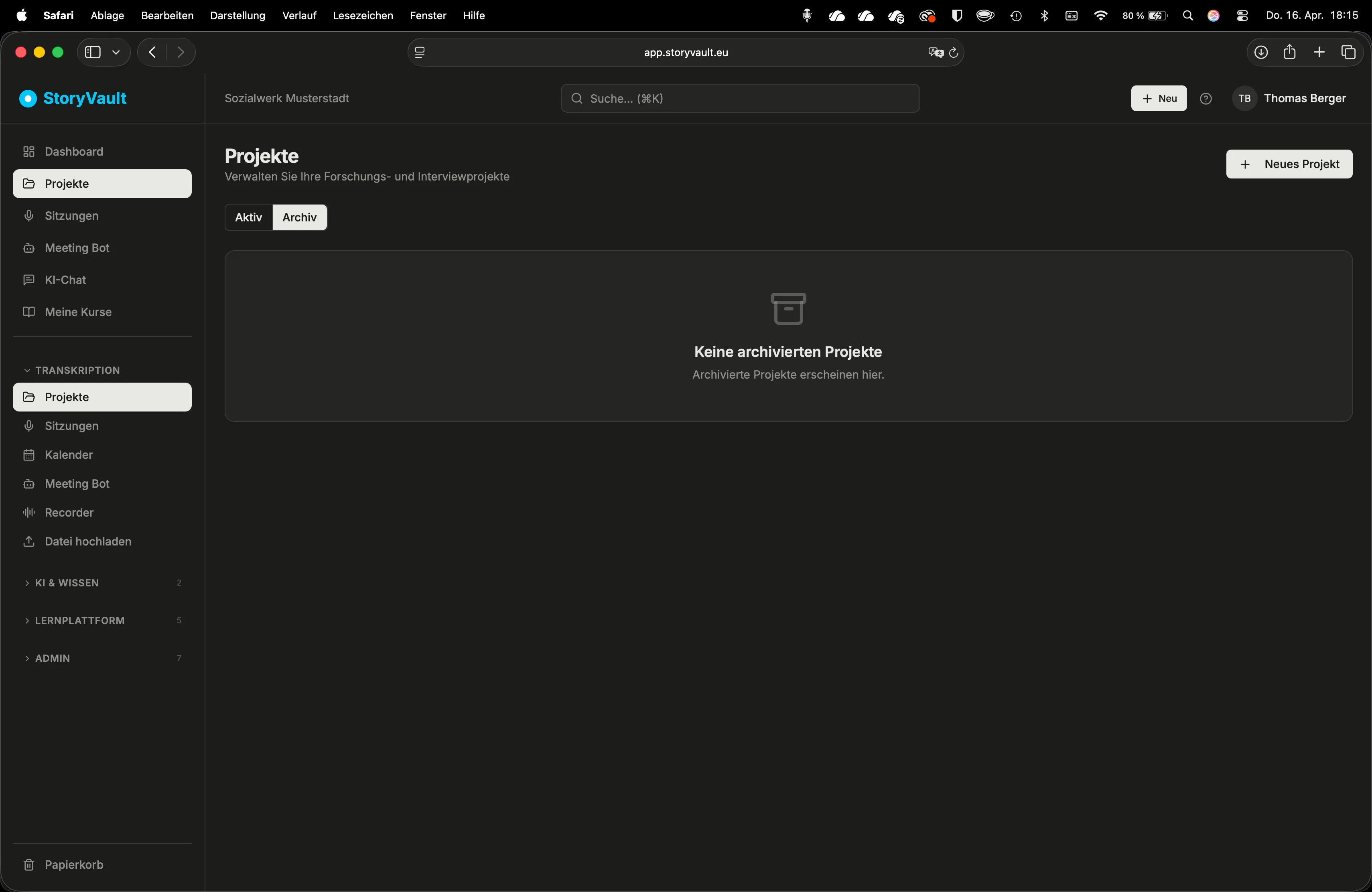 Projekte: Archiv-Tab ohne archivierte Projekte
