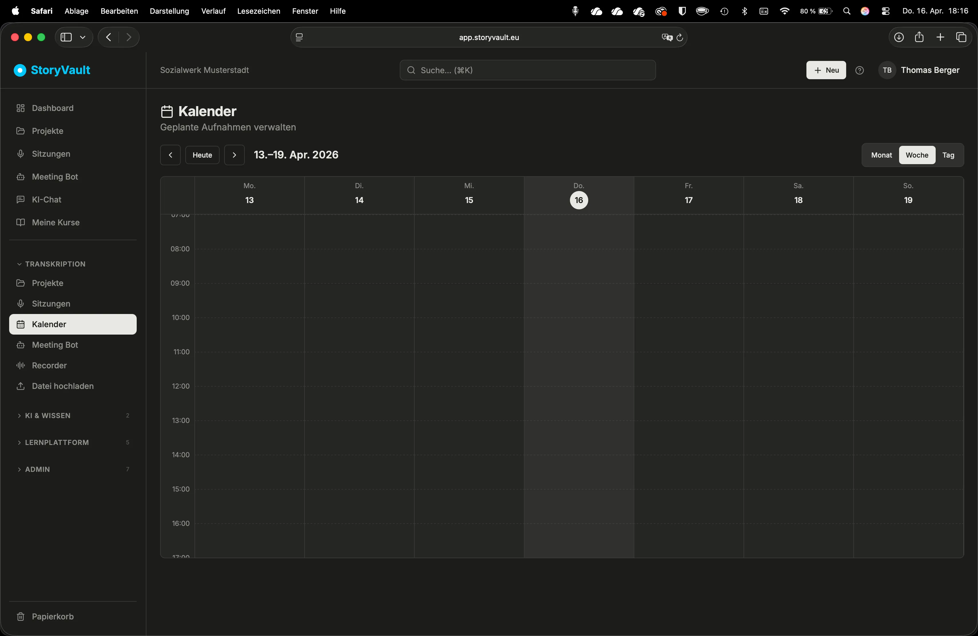 Kalender: Wochenansicht mit Zeitslots