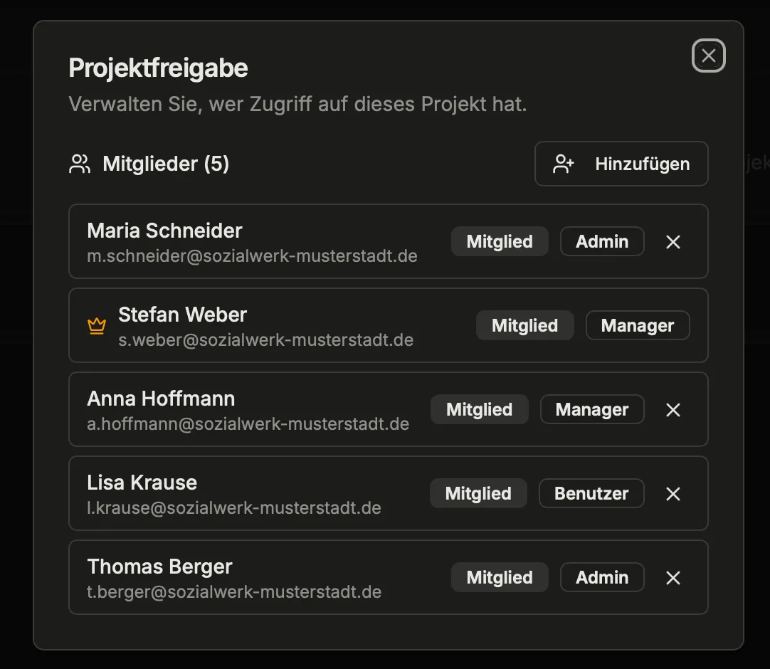 Projektfreigabe: Mitglieder mit Rollen verwalten