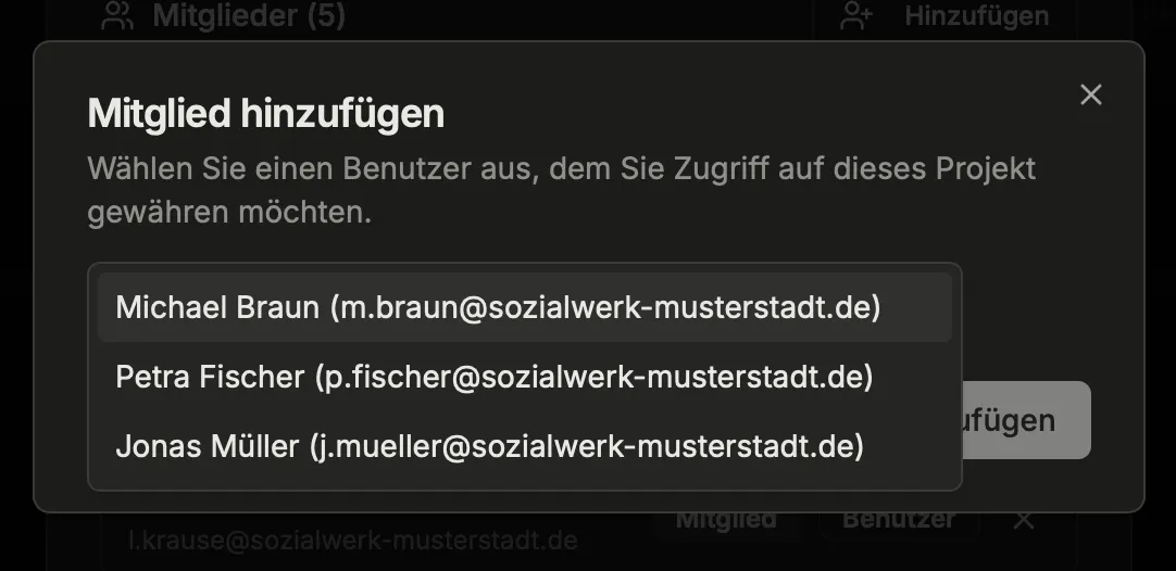 Mitglied zum Projekt hinzufügen