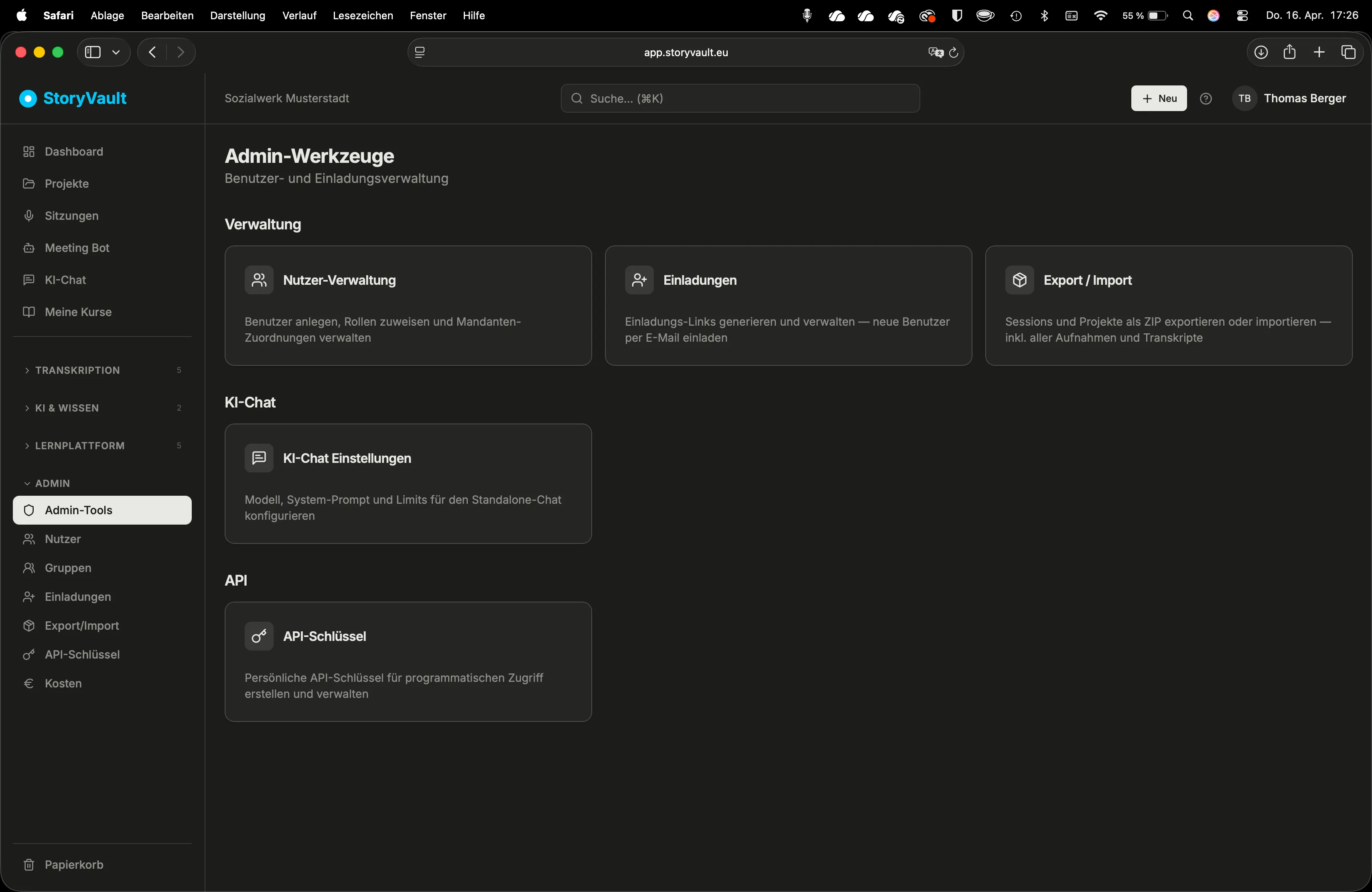 Admin-Werkzeuge: Verwaltung, KI-Chat und API
