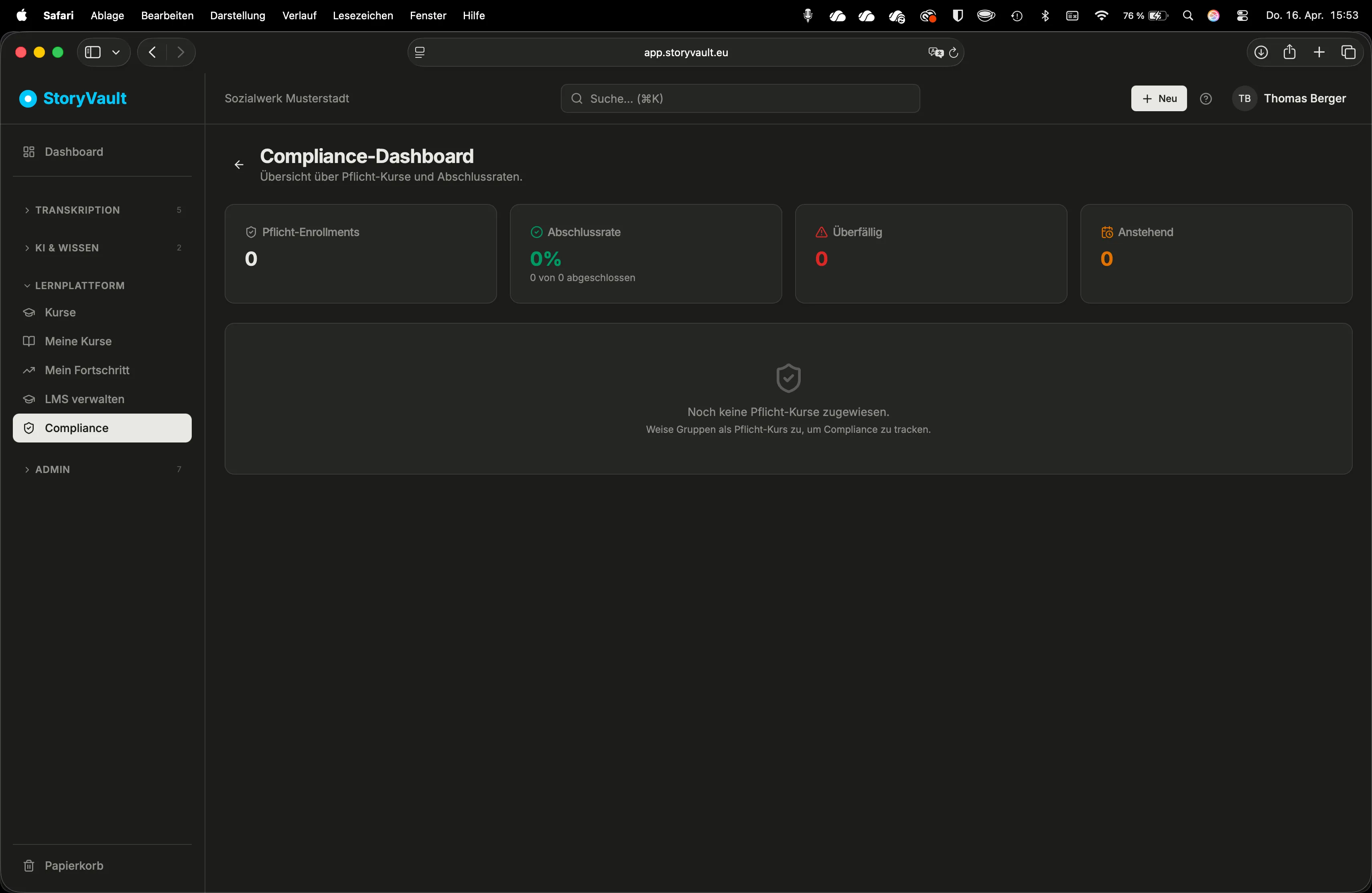 Compliance-Dashboard: Pflicht-Enrollments und Abschlussrate