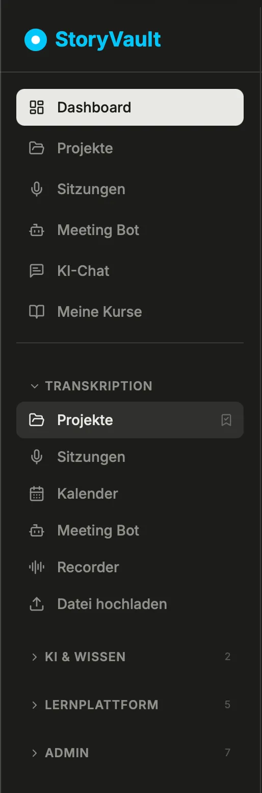 Sidebar-Navigation mit Favoriten und Bereichen