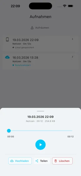 Aufnahme-Detail mit Aktionen