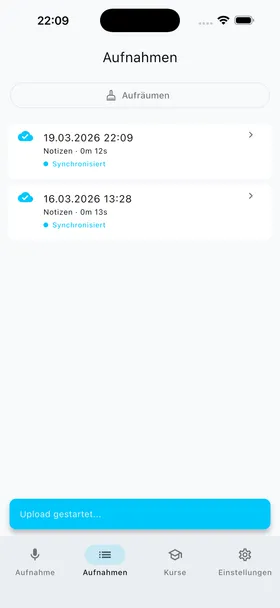 Upload gestartet — beide Aufnahmen synchronisiert