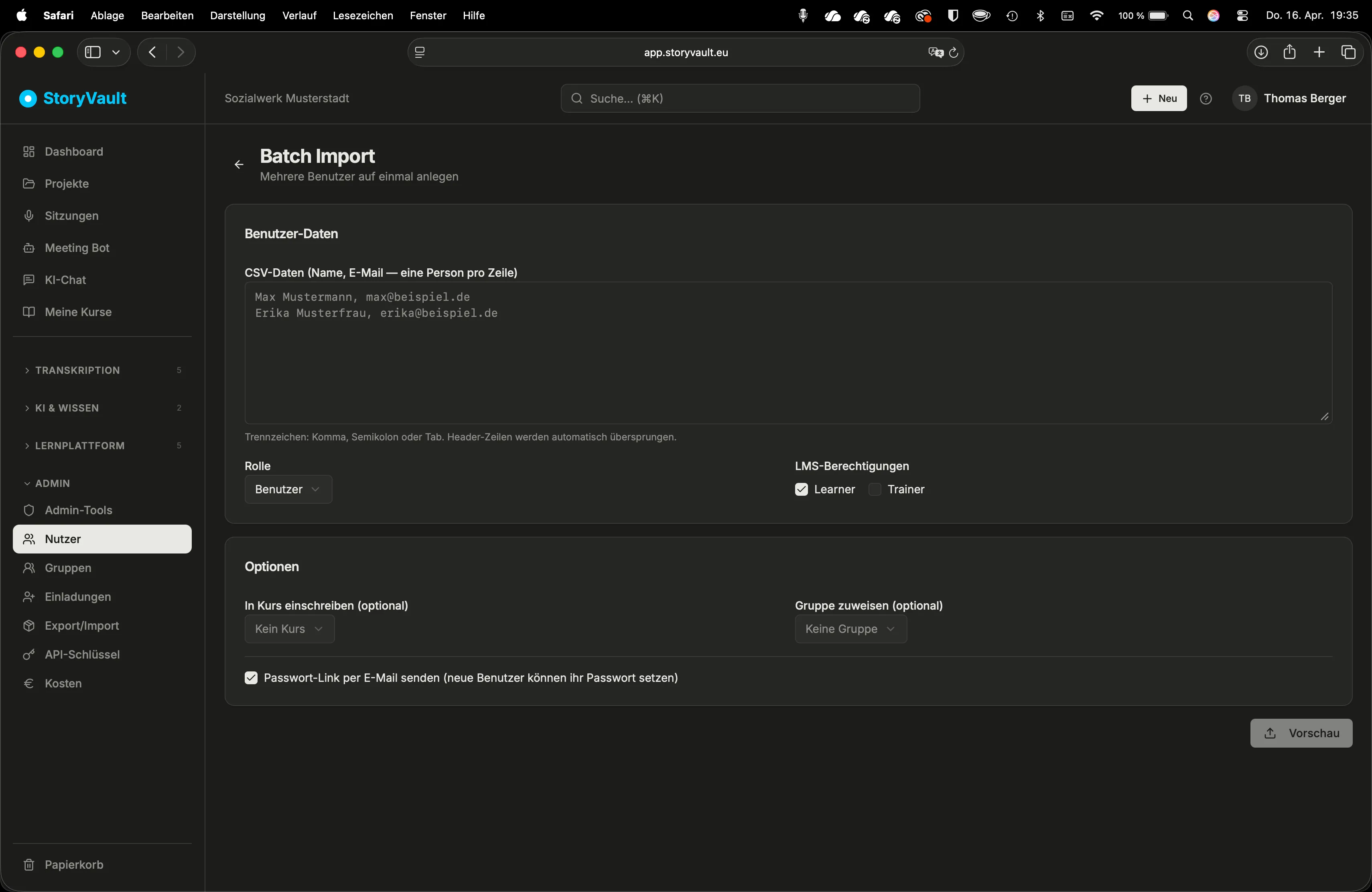 Batch Import: Mehrere Nutzer per CSV anlegen