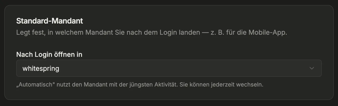 Einstellungen: Standard-Mandant auswählen